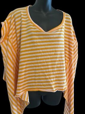 NWT Free People Striped V-Neck Women's Top in Yellow and White Small